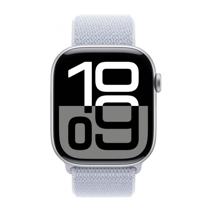 Apple Watch Series 10 GPS 46 мм, корпус из алюминия серебристого цвета, спортивный ремешок цвета «Blue Cloud», MWWN3