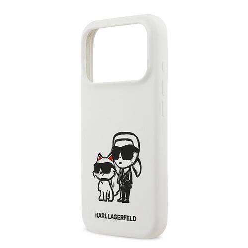 Чехол Lagerfeld iPhone 17 Pro Max Liquid Silicone Sketch Karl&Choup Metal cam Hard Wht, MagSafe, Белый