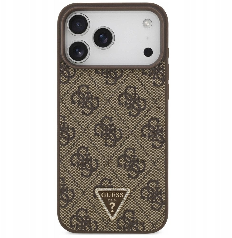 Чехол Guess iPhone 17 Pro Max PU 4G Triangle Diamond metal logo Hard Brown, MagSafe, Коричневый