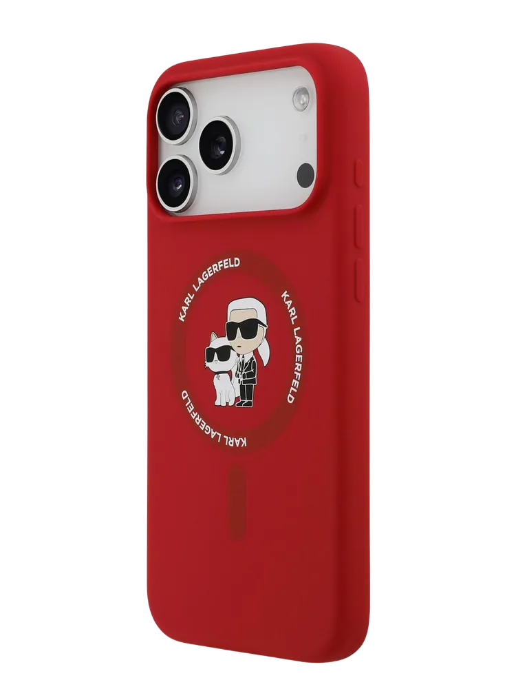 Чехол Lagerfeld iPhone 17 Pro Max Liquid Silicone NFT Karl & Choupette Hard Red, MagSafe, Красный