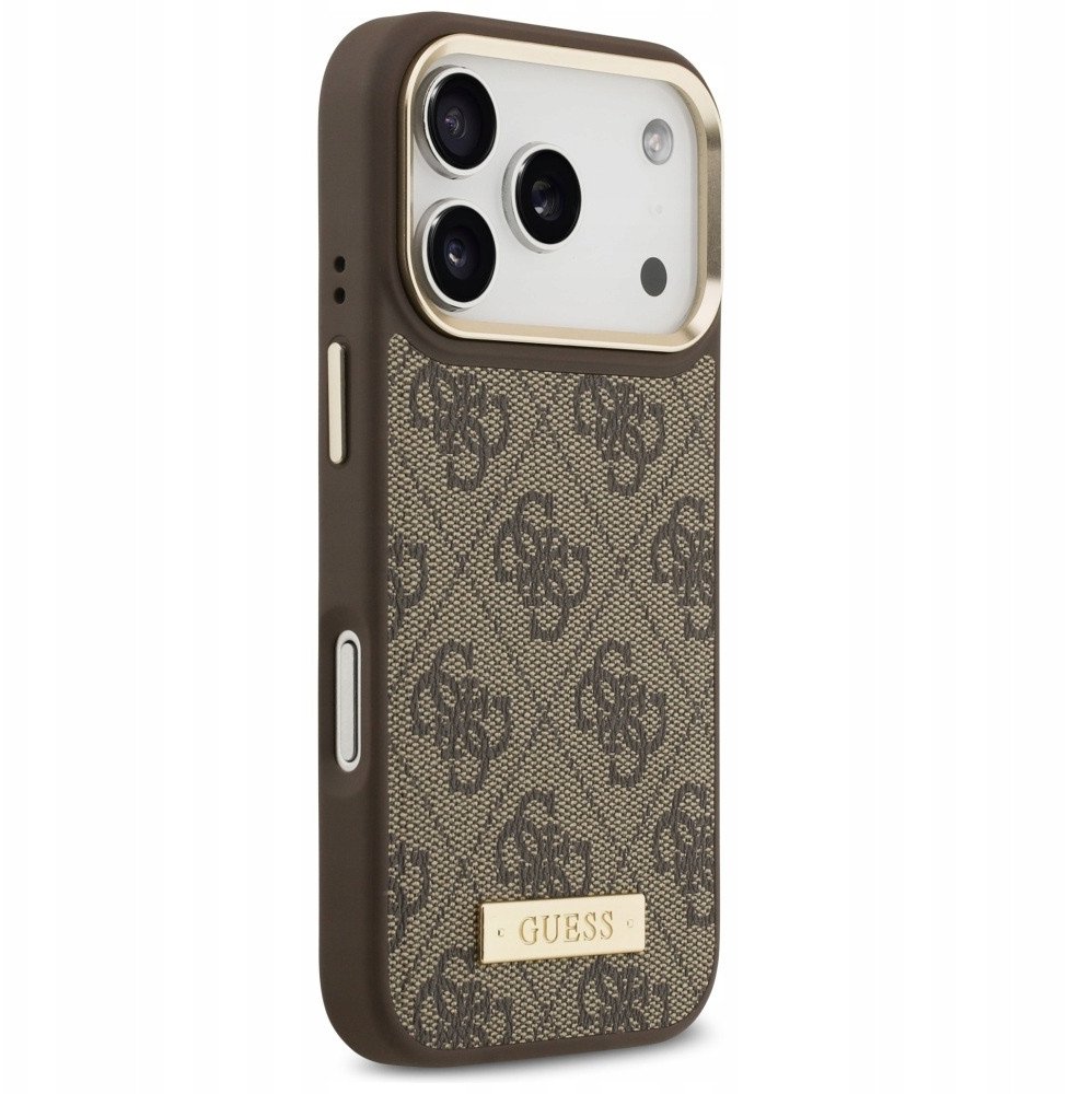 Чехол Guess iPhone 17 Pro чехол PU 4G Plate metal logo and Gold camera Hard Brown, Magsafe, Коричневый