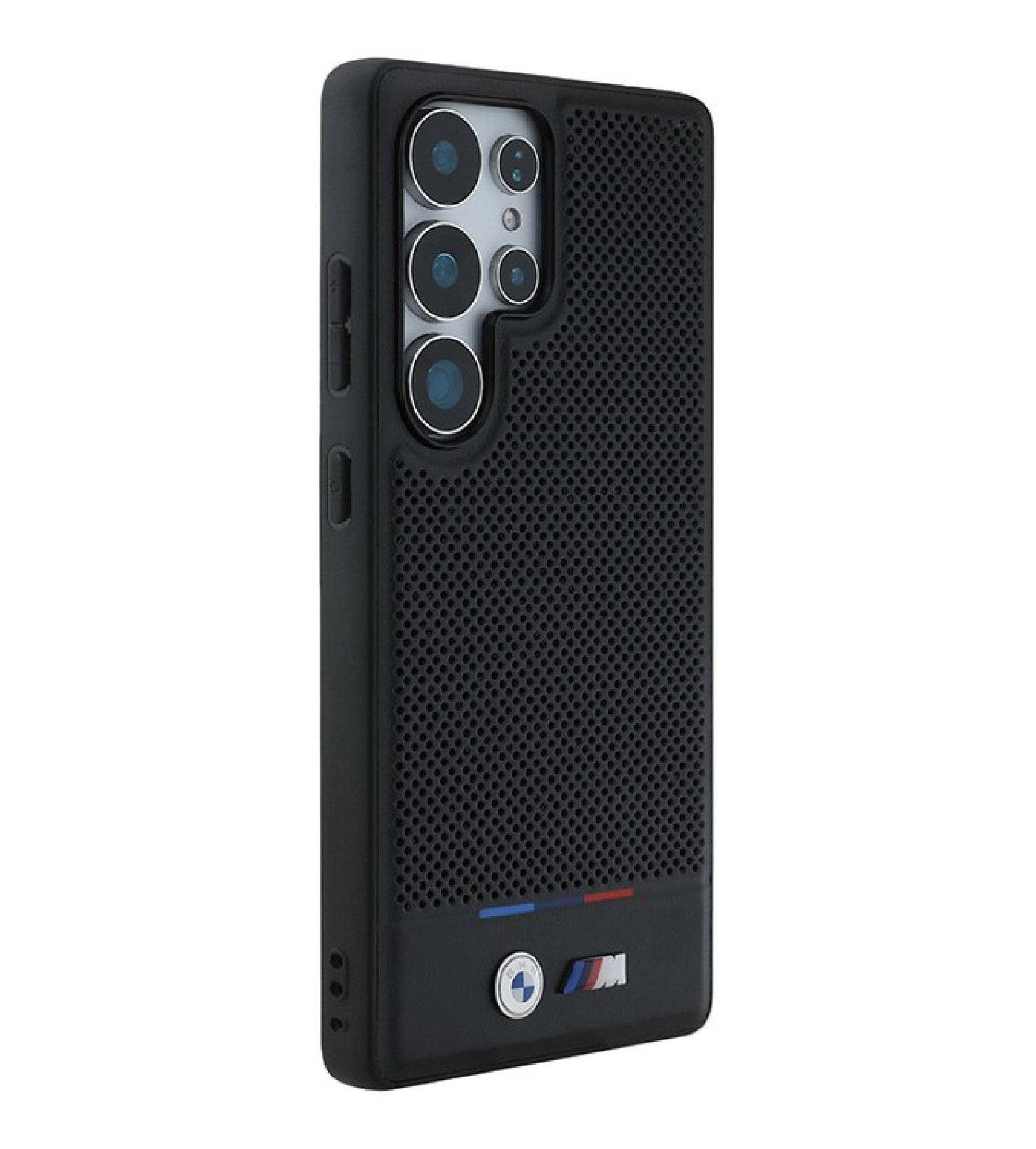 Чехол BMW M-Collection PU Perforated Tricolor Metal logo Galaxy S25 Ultra, MagSafe, Черный