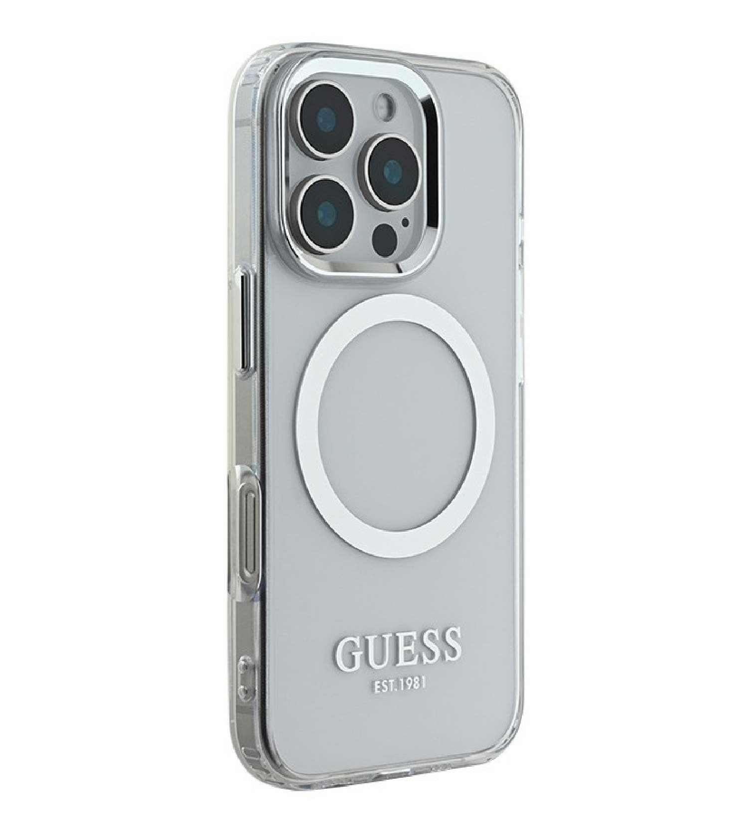 Чехол Guess PC/TPU Metal outline Hard с MagSafe для iPhone 16 Pro Max, Прозрачный/серебристый