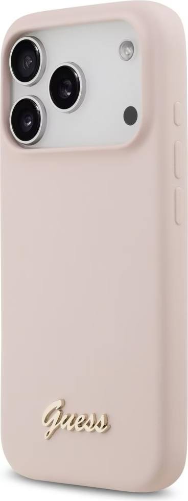 Чехол Guess iPhone 17 Pro чехол Liquid silicone Gold metal logo & Camera Hard Pink, Magsafe, Розовый