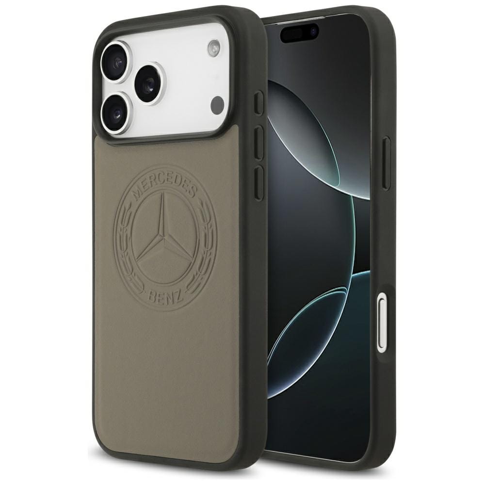 Чехол Mercedes iPhone 17 Pro Max Leather Vintage Round Debossed Logo, MagSafe, Темно-зеленый