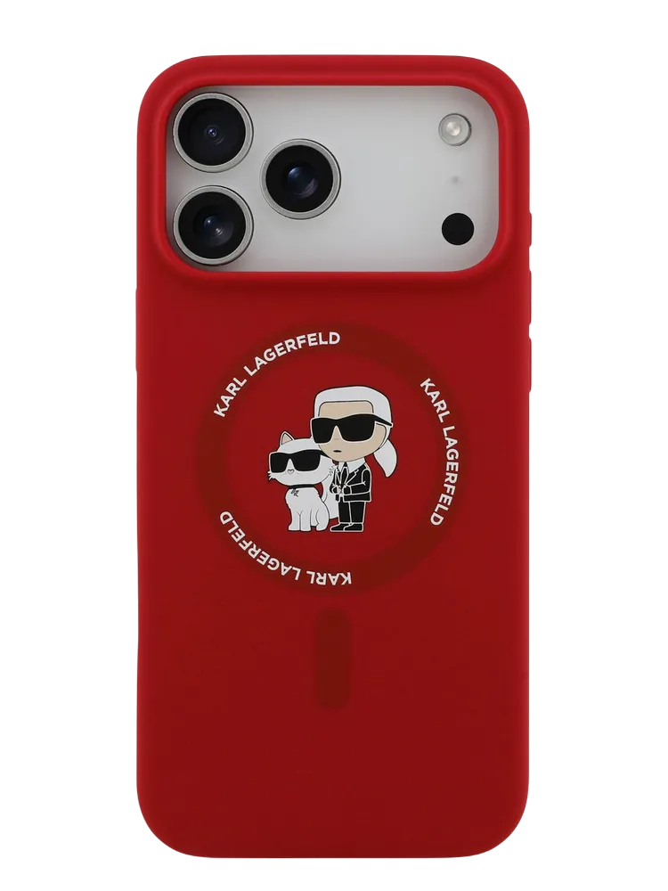 Чехол Lagerfeld iPhone 17 Pro Max Liquid Silicone NFT Karl & Choupette Hard Red, MagSafe, Красный