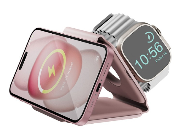 Bazic GoMag Trio PLUS magnetic wireless foldable 15W, Розовый