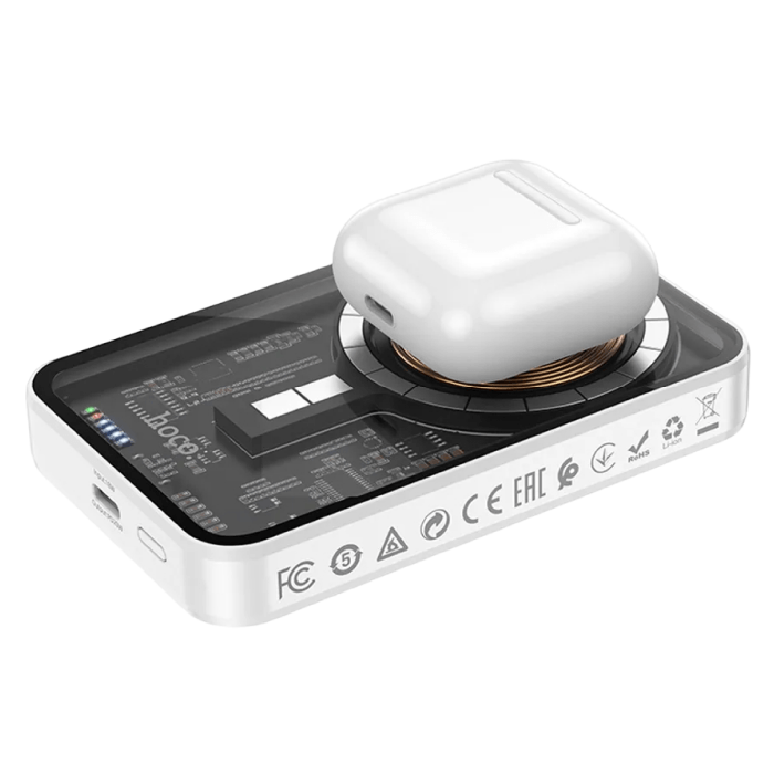 Power Bank Hoco Q10 Transparent discovery edition PD20W magnetic fast charge power bank, 5000 мА·ч, Белый