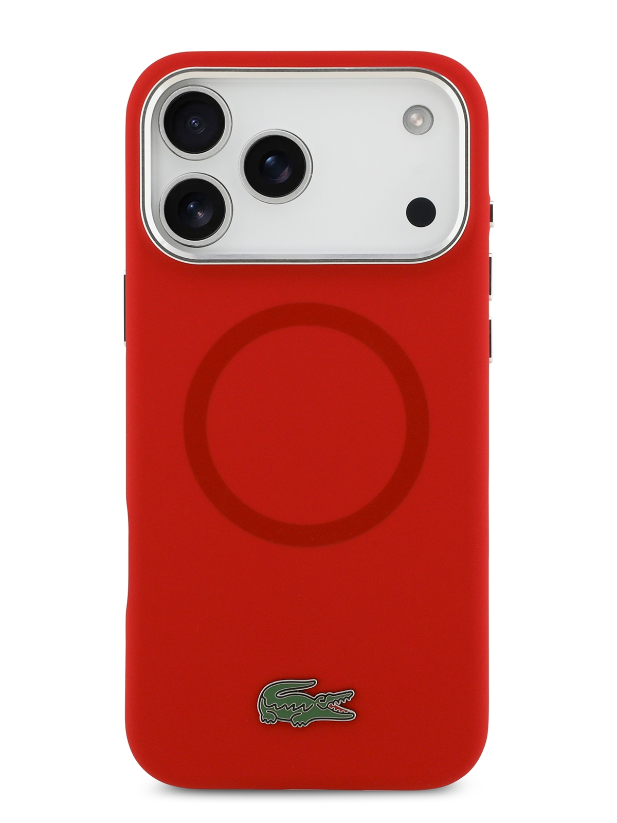 Чехол Lacoste для iPhone 17 Pro Max Liquid silicone Lacquer Metal logo & Cam Hard, MagSafe, Красный