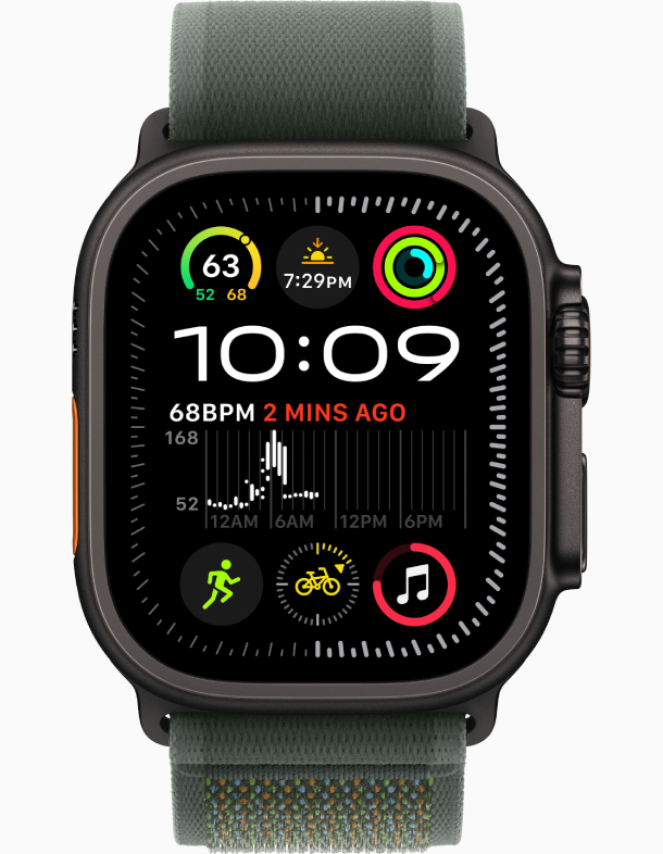 Apple Watch Ultra 2, 2024, GPS, 49 мм, корпус из черного титана, ремешок Trail зеленого цвета