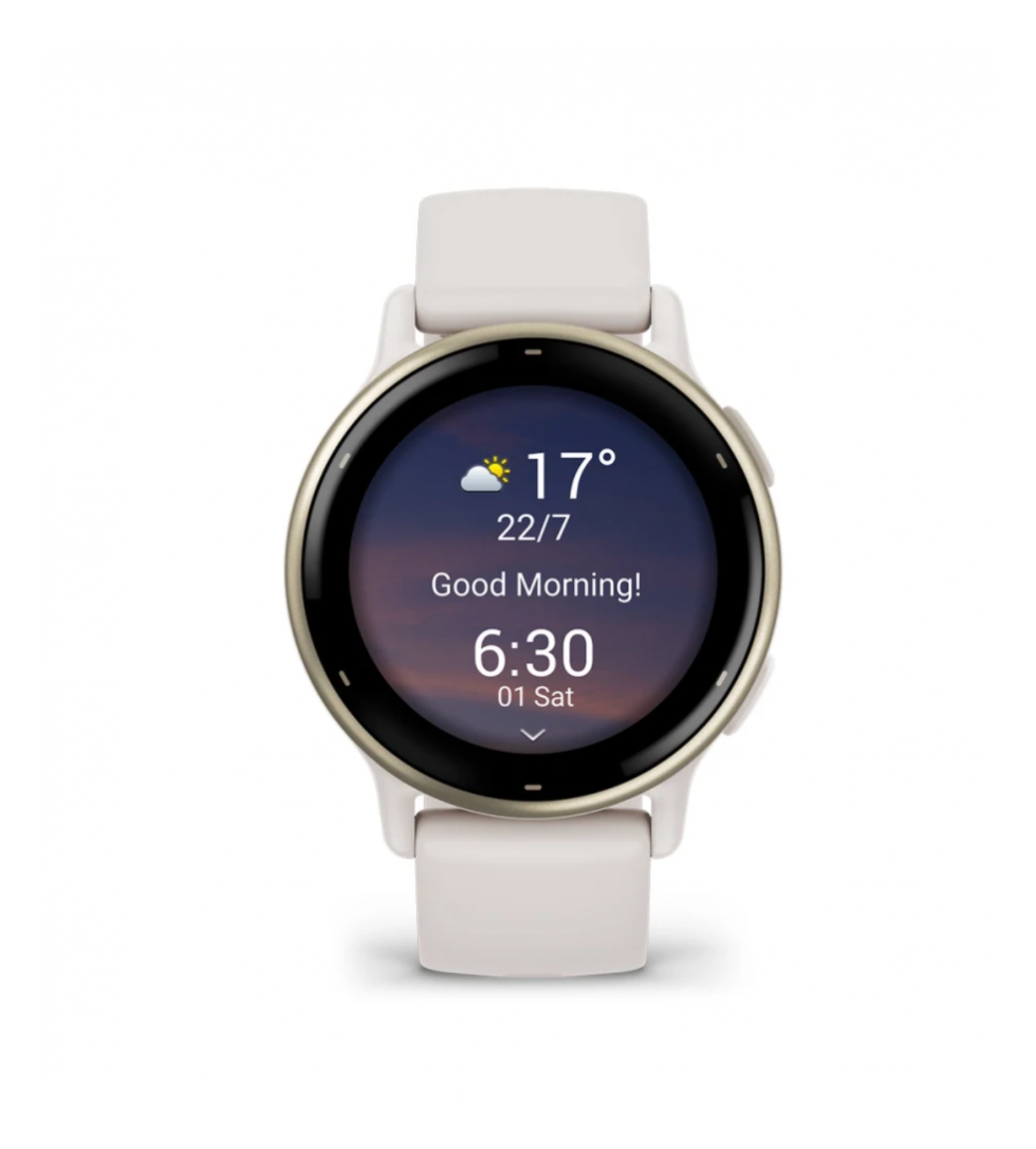 Garmin Vivoactive 5, Кремово-золотой алюминиевый ободок с корпусом цвета слоновой кости и силиконовым браслетом