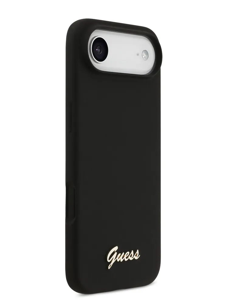 Чехол Guess iPhone Air чехол Liquid silicone Gold metal logo & Camera Hard Black, MagSafe, Черный