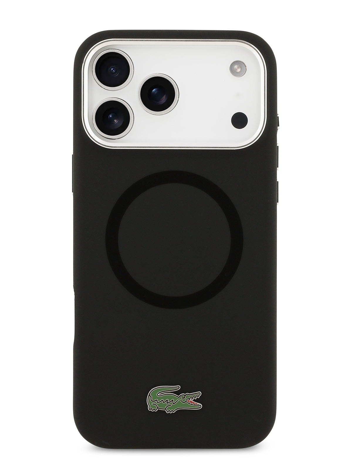 Чехол Lacoste для iPhone 17 Pro Max Liquid silicone Lacquer Metal logo & Cam, MagSafe, Черный
