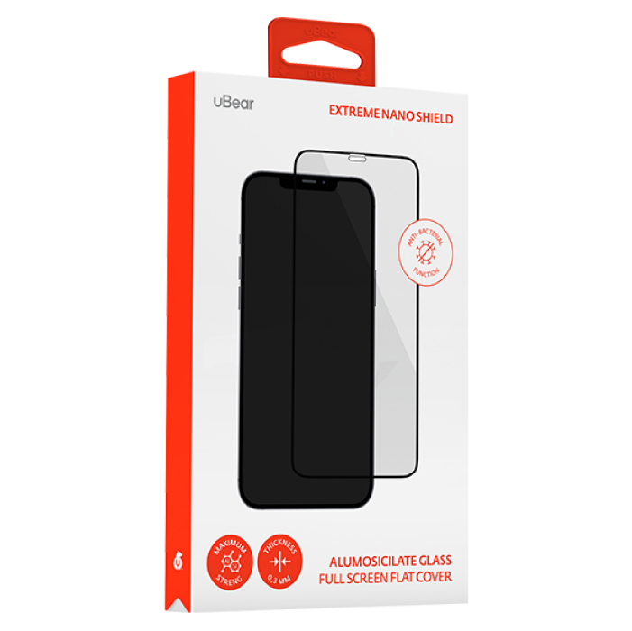 Защитное стекло Ubear Extreme Nano Antibacterial для Apple iPhone 12 Pro Max, Чёрная рамка