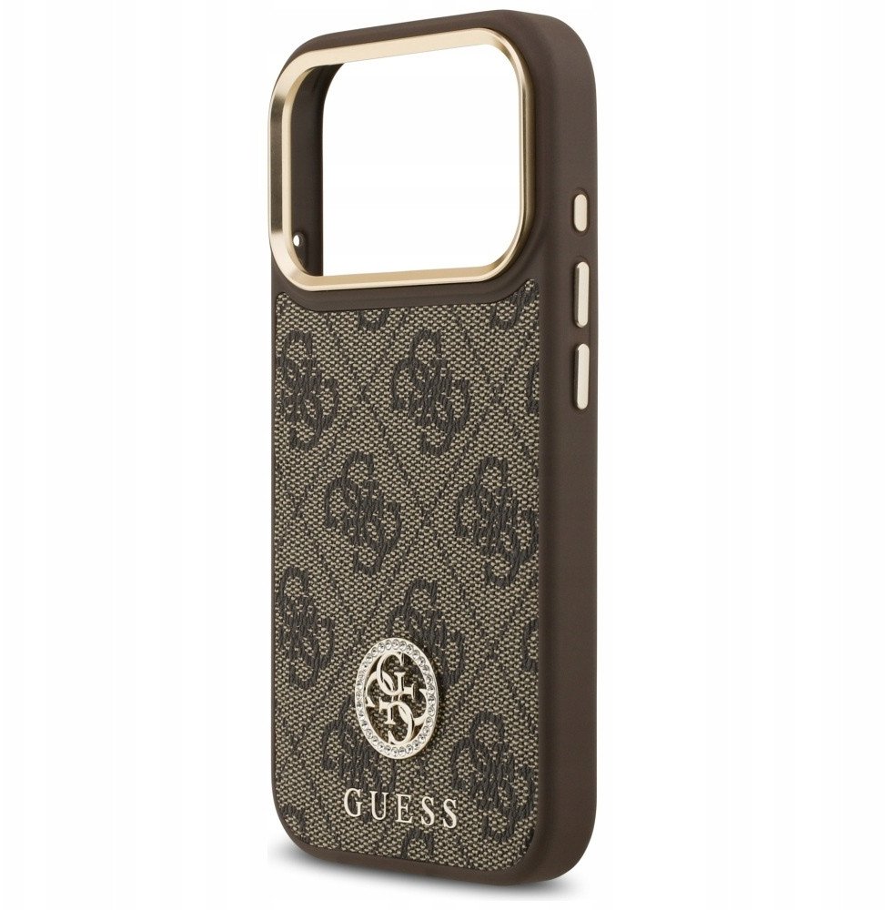 Чехол Guess iPhone 17 Pro PU 4G Diamond metal logo Gold camera Hard Brown, Magsafe, Коричневый