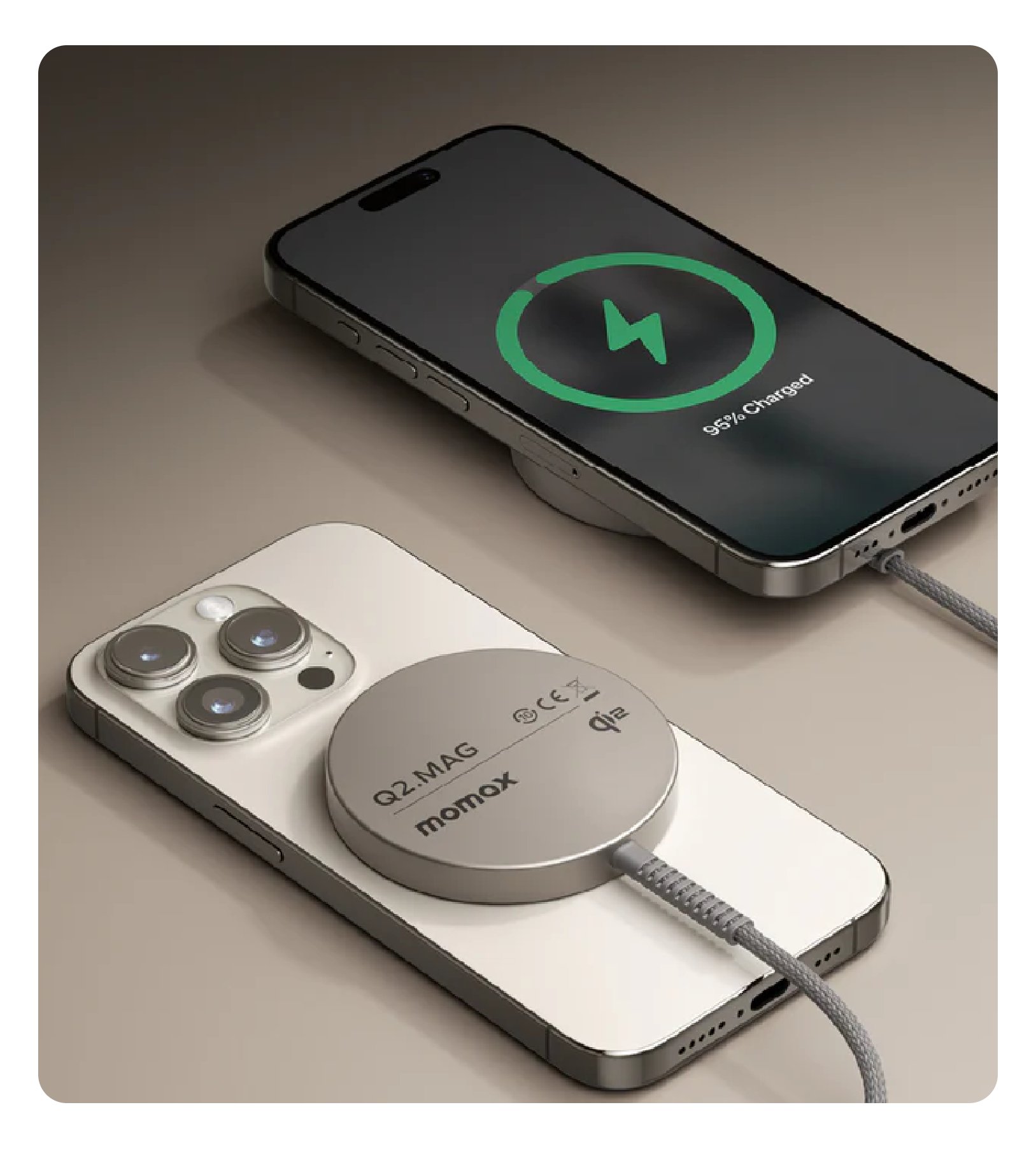 Магнитное беспроводное зарядное устройство Momax Qi2, Титановая, UD32L