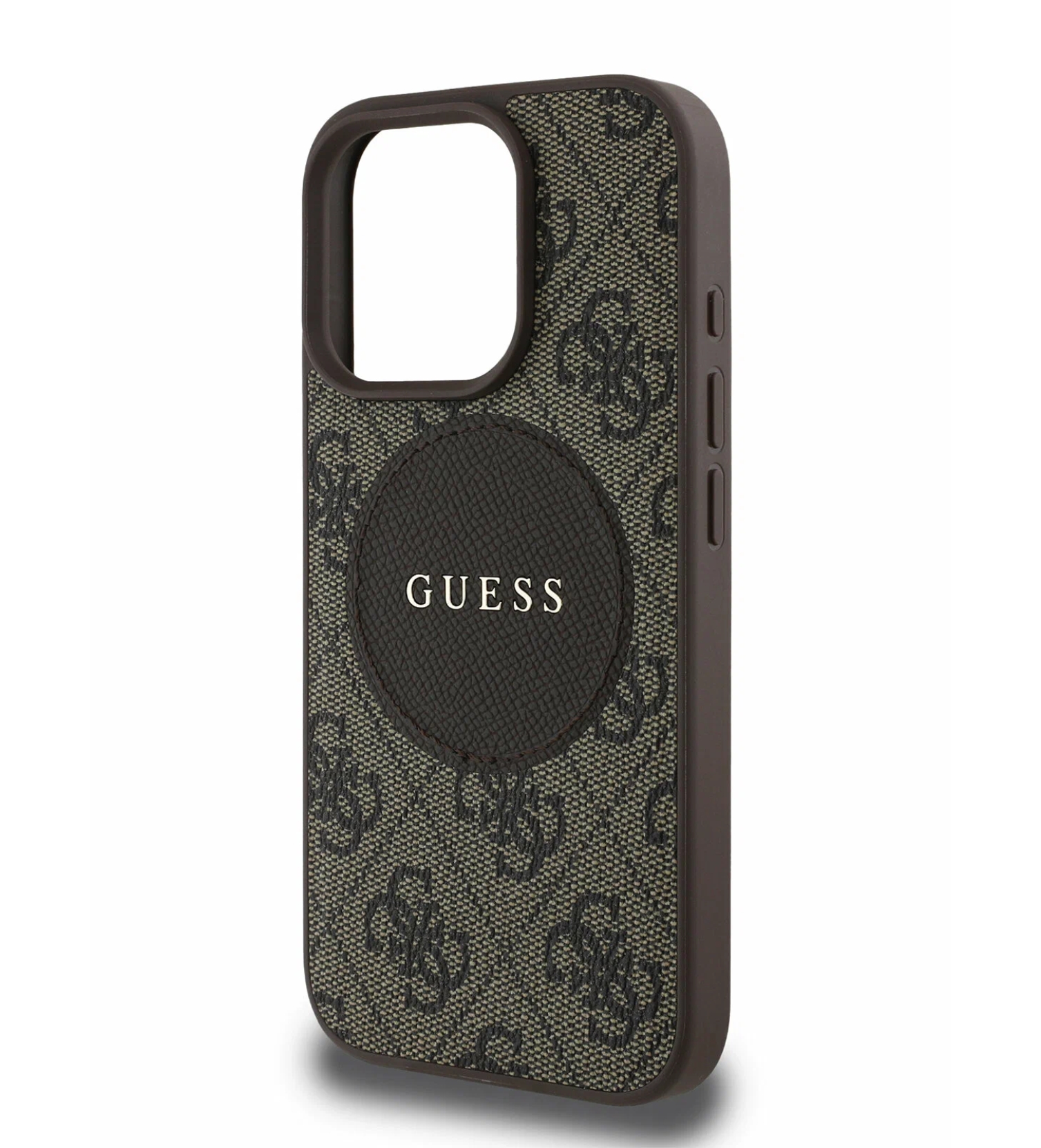 Чехол Guess PU 4G with Round Patch Metal logo Hard с MagSafe для iPhone 16 Pro Max, Коричневый