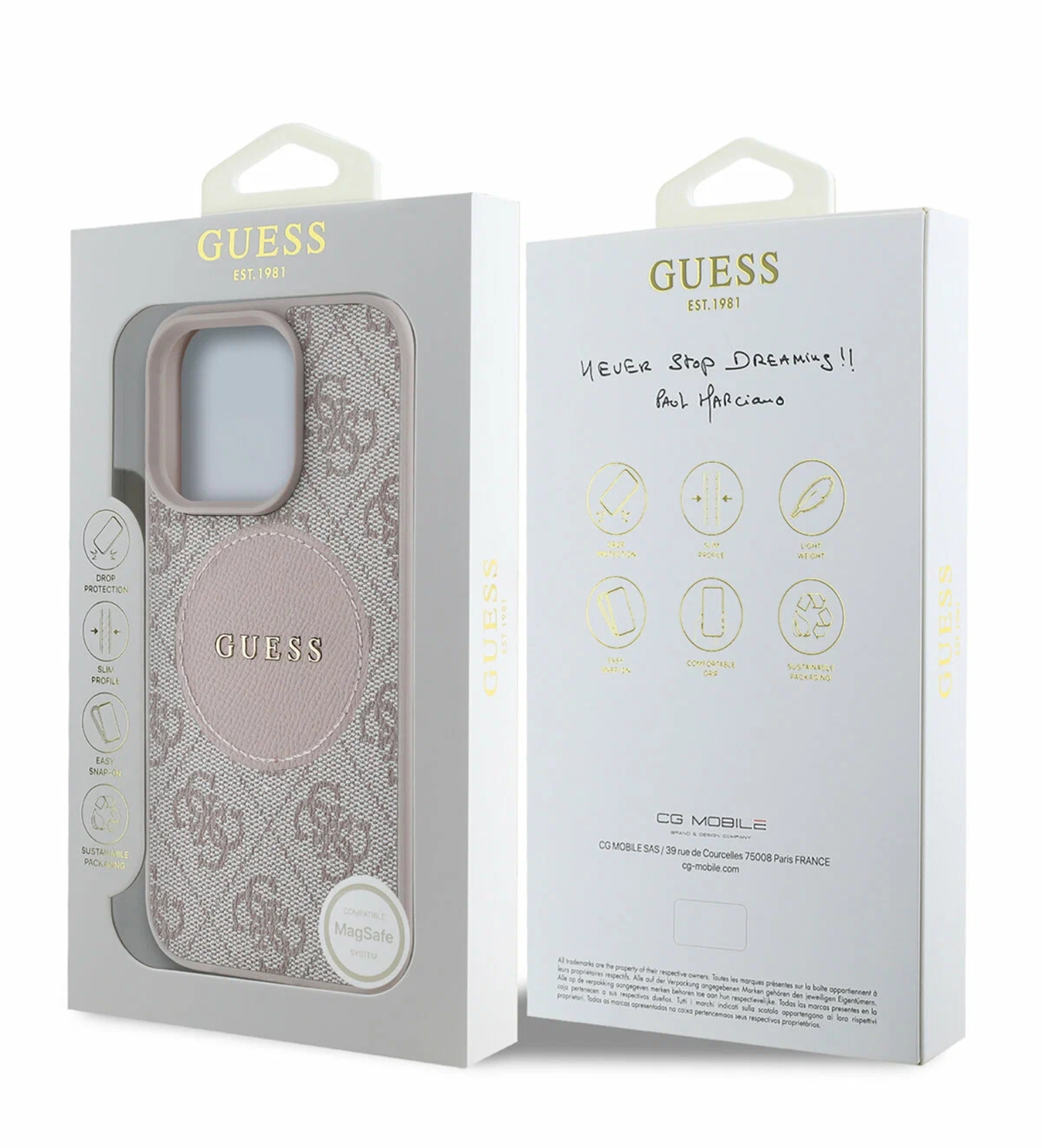 Чехол Guess  PU 4G with Round Patch Metal logo Hard с MagSafe для iPhone 16 Pro, Розовый