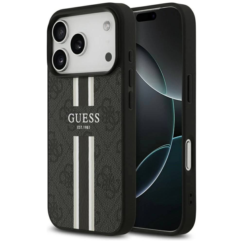 Чехол Guess iPhone 17 Pro PU 4G Stripes Hard Black, Magsafe, Черный