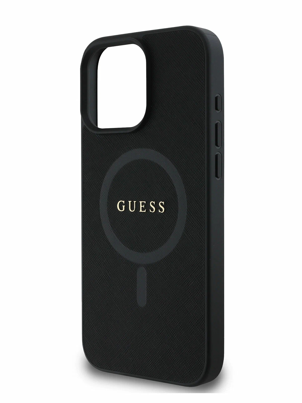 Чехол Guess для iPhone 16 Pro PU Saffiano with metal logo, MagSafe, Черный