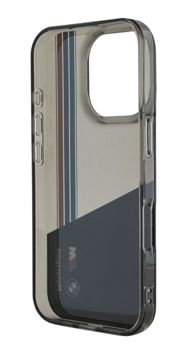 Чехол BMW для iPhone 16 Pro, Motorsport PC/TPU Триколор вертикальные линии, Черный