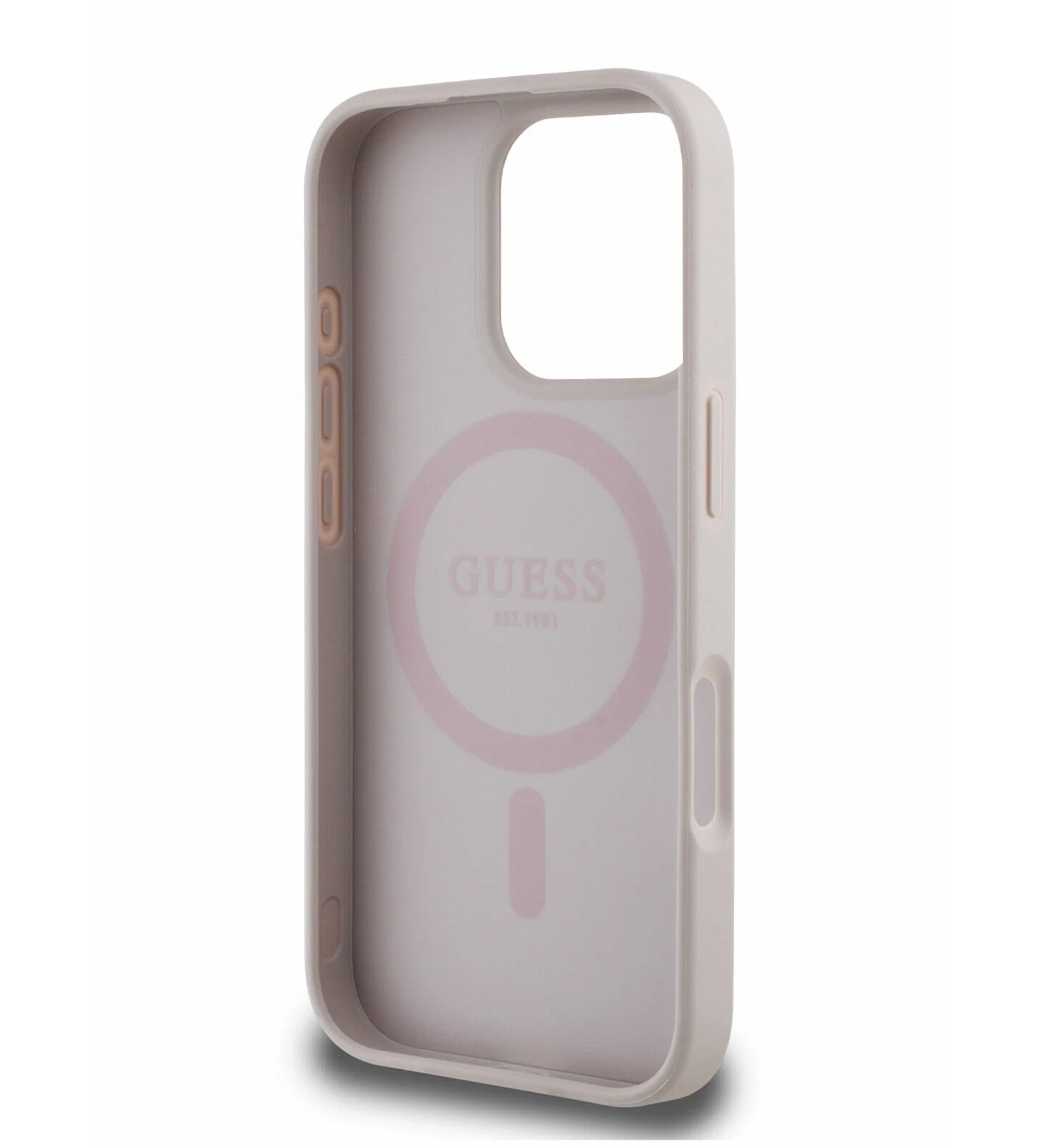 Чехол Guess  PU 4G with Round Patch Metal logo Hard с MagSafe для iPhone 16 Pro, Розовый