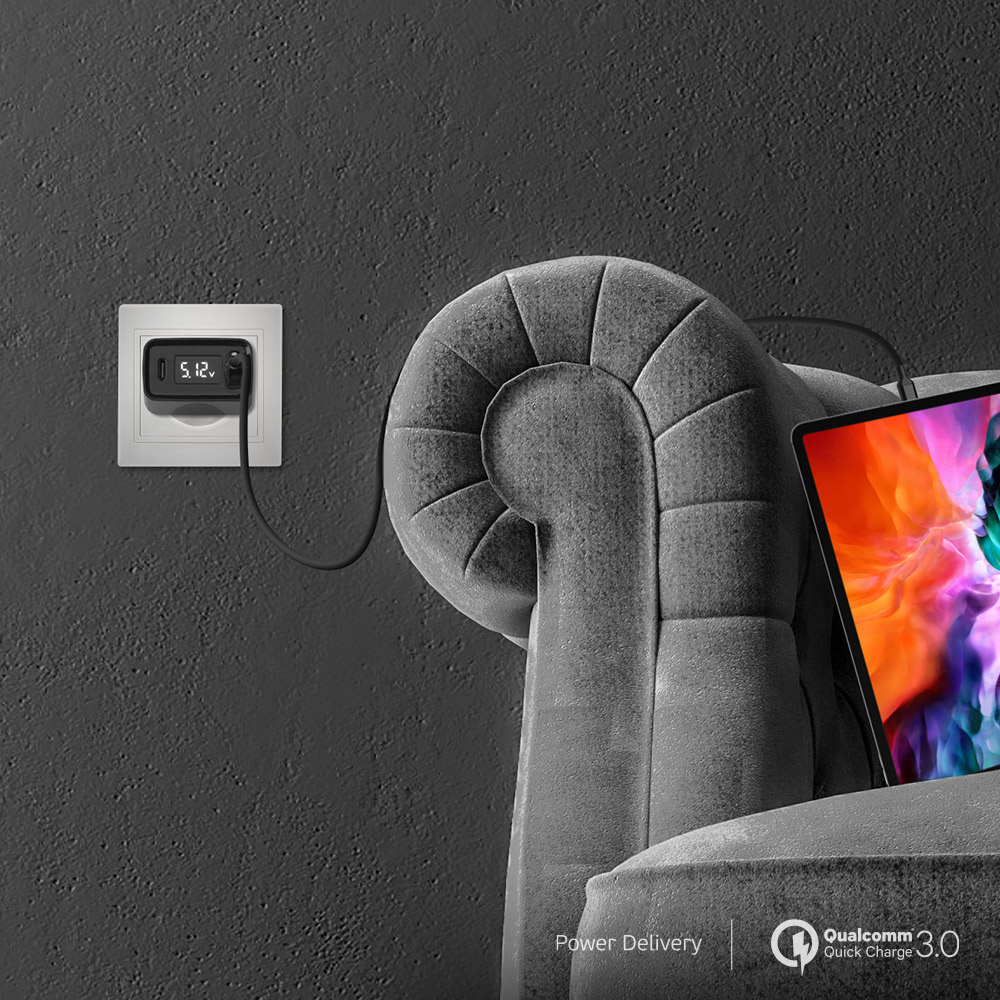 Deppa USB-A/USB-C с дисплеем 30W, Черный