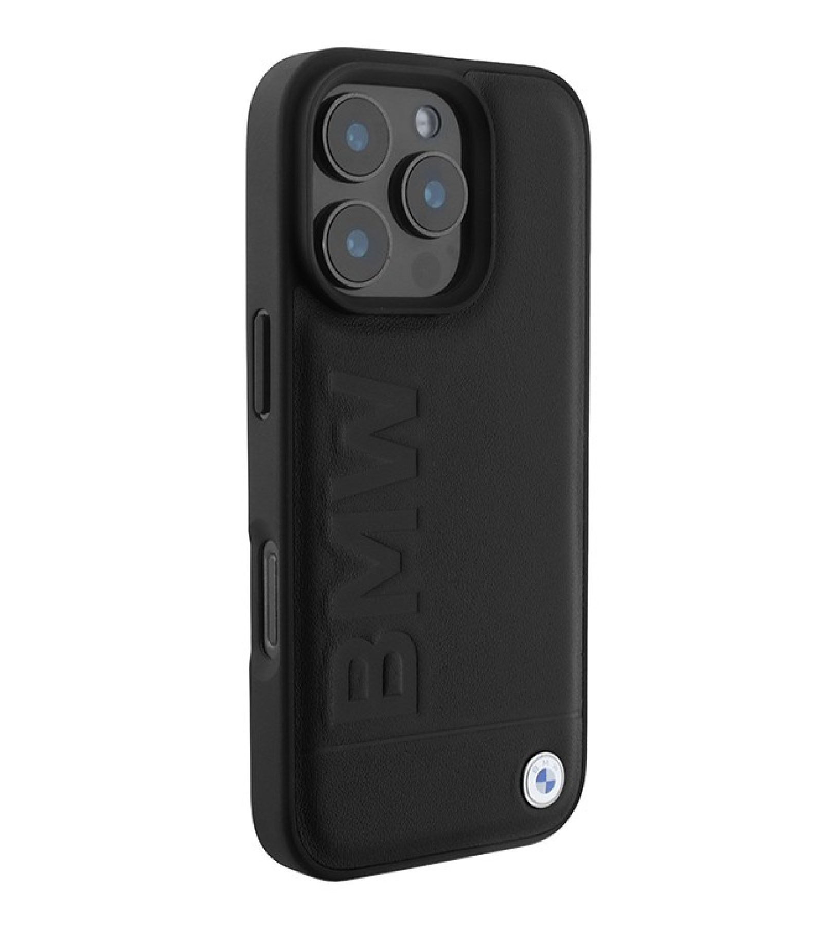 Чехол BMW Signature Leather Logo imprint Metal logo с MagSafe для iPhone 16 Pro Max, Черный