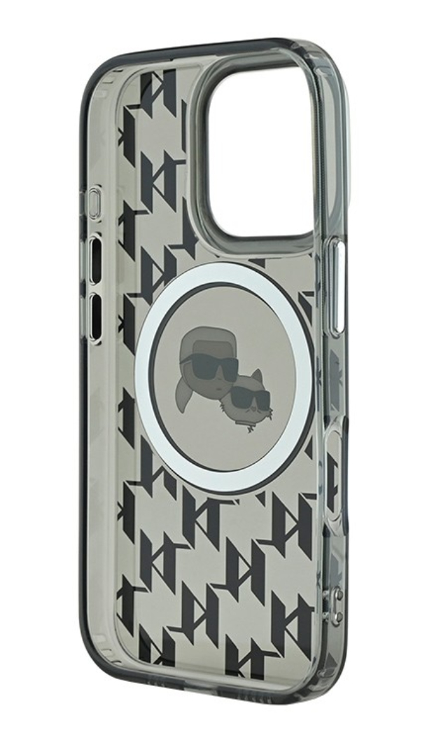 Чехол Lagerfeld для iPhone 16, PC/TPU Monogram NFT Karl & Choup Metal Cam MagSafe, Прозрачный