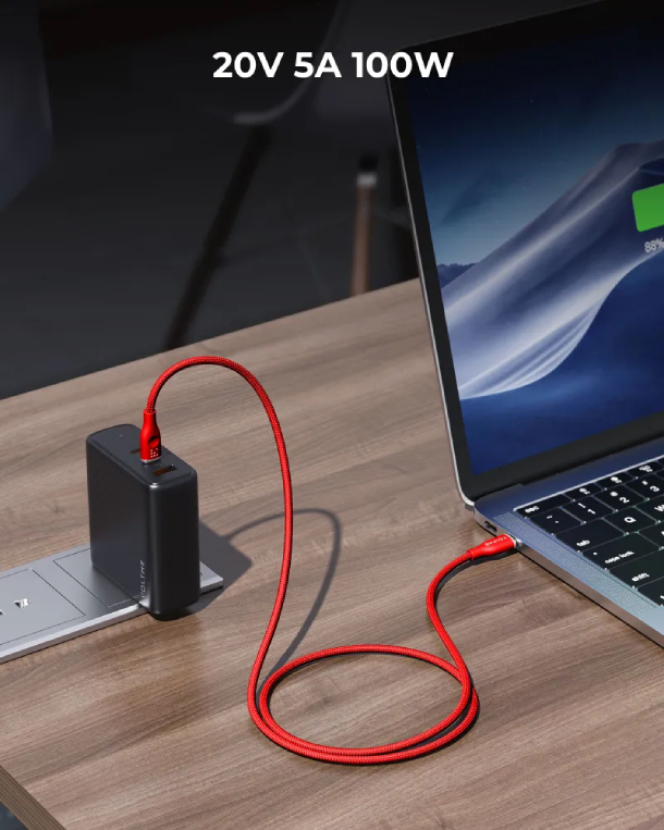 VOLTME RUGG Lite USB C+Type-C 5A 100 Вт 1.2м Нейлон 100W, Красный