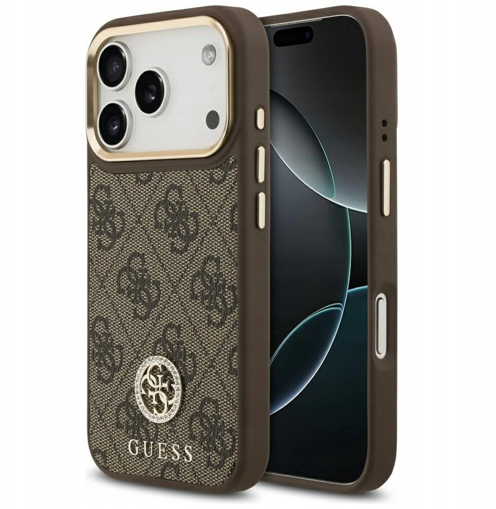 Чехол Guess iPhone 17 Pro PU 4G Diamond metal logo Gold camera Hard Brown, Magsafe, Коричневый