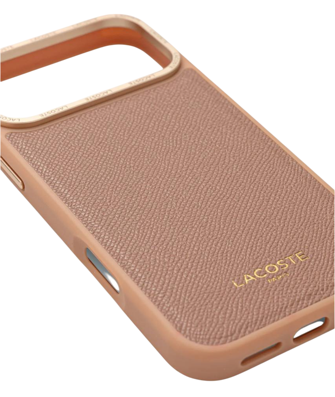 Чехол Lacoste для iPhone 17 Pro Max чехол PU Grained Metal Foil logo & Cam Hard (MagSafe), Розовый/золотой