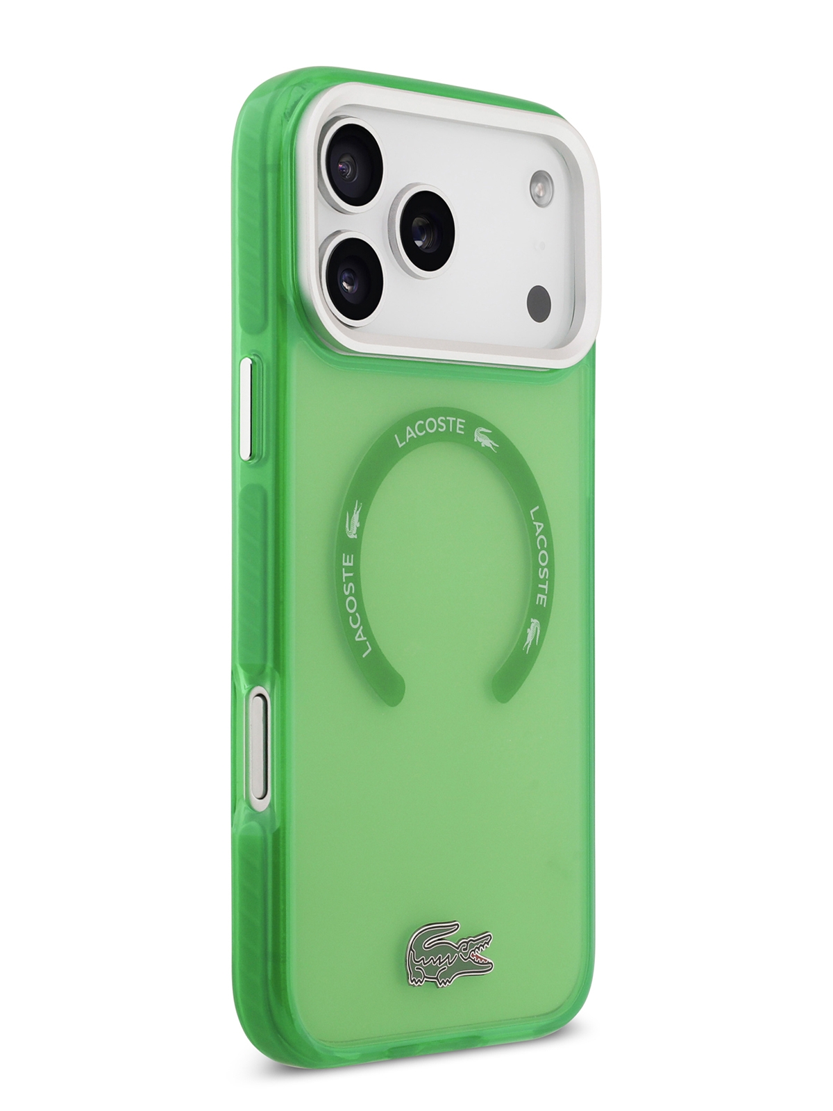 Чехол Lacoste для iPhone 17 Pro Max ShockProof Lacquer Metal logo Hard Frosted, MagSafe, Прозрачно-зеленый
