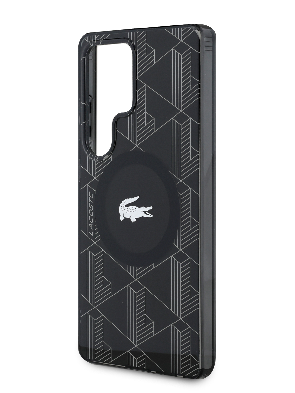Чехол Lacoste для Galaxy S25 Ultra PC/TPU Double layer Silver Croc logo, MagSafe, Черный