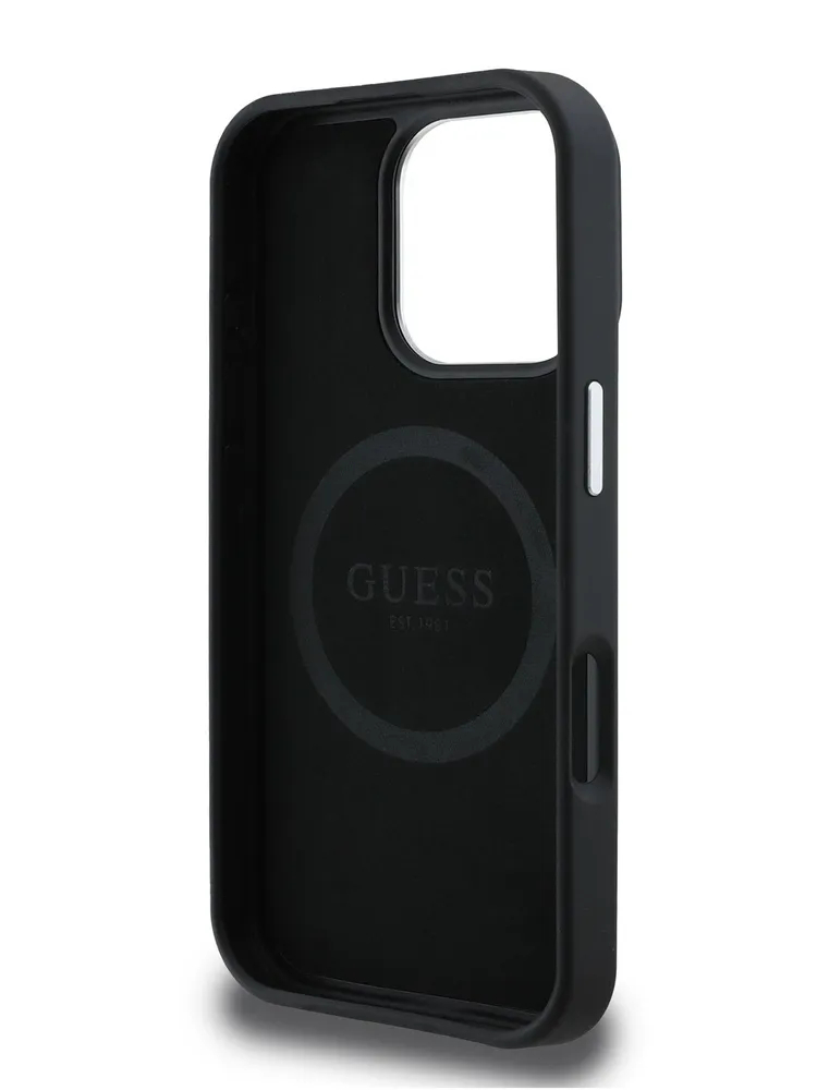 Чехол Guess для iPhone 16 Pro PU Grained leather Triangle metal logo, MagSafe, Черный