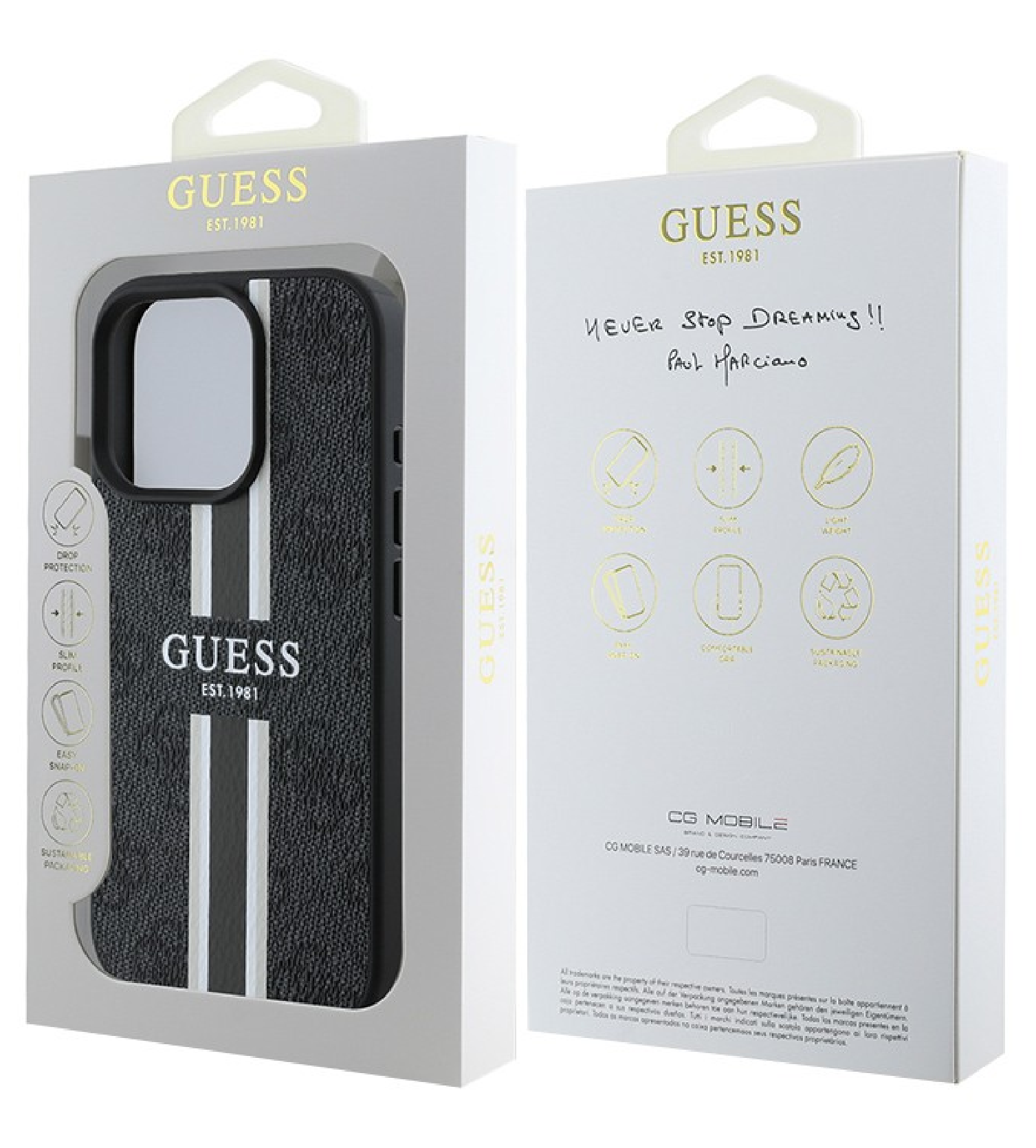 Чехол Guess PU 4G Stripes Hard с MagSafe для iPhone 16 Pro, Черный