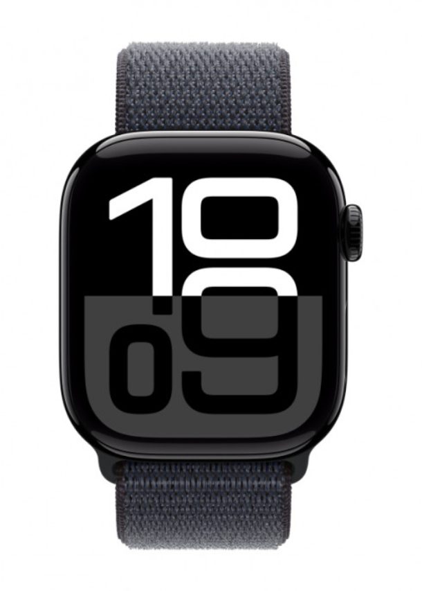 Apple Watch Series 10 GPS 42 мм, корпус из алюминия цвета «чёрный глянец», спортивный браслет цвета «Ink», MWWG3