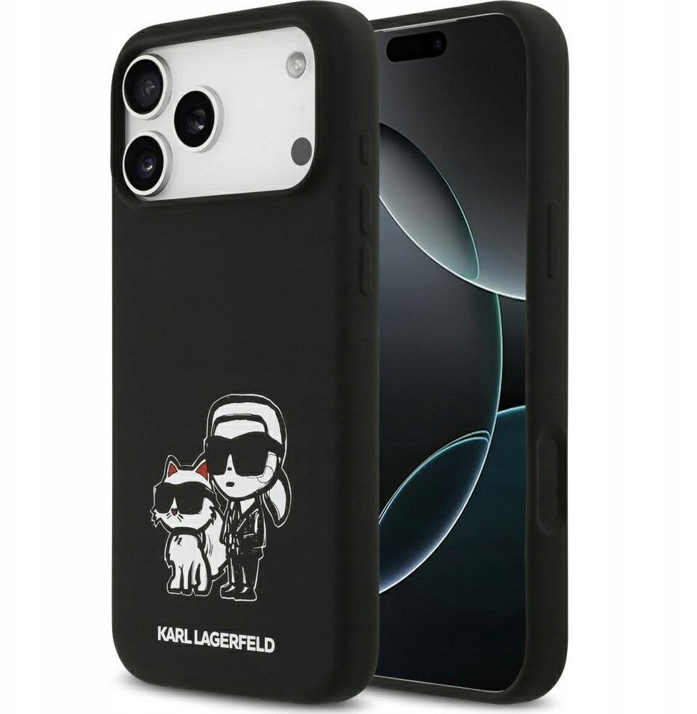 Чехол Lagerfeld iPhone 17 Pro Max Liquid Silicone Sketch Karl&Choup Metal cam Hard Blk, MagSafe, Черный