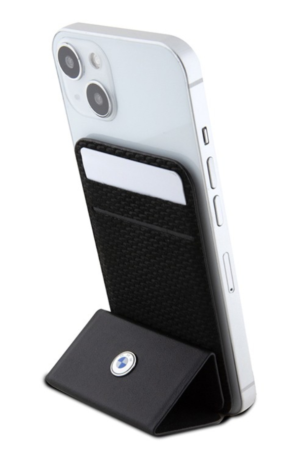 Чехол-бумажник BMW бумажник-стенд Wallet MagSafe Картслот Stand Signature кожа с металлическим логотипом, Черный