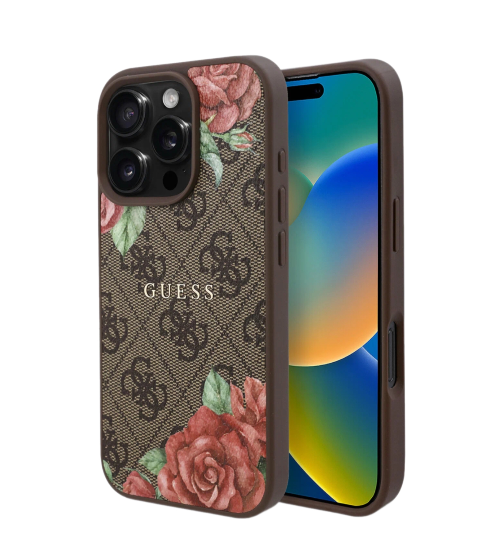 Чехол Guess PU Flowers Roses (MagSafe) для iPhone 16 Pro, Коричневый