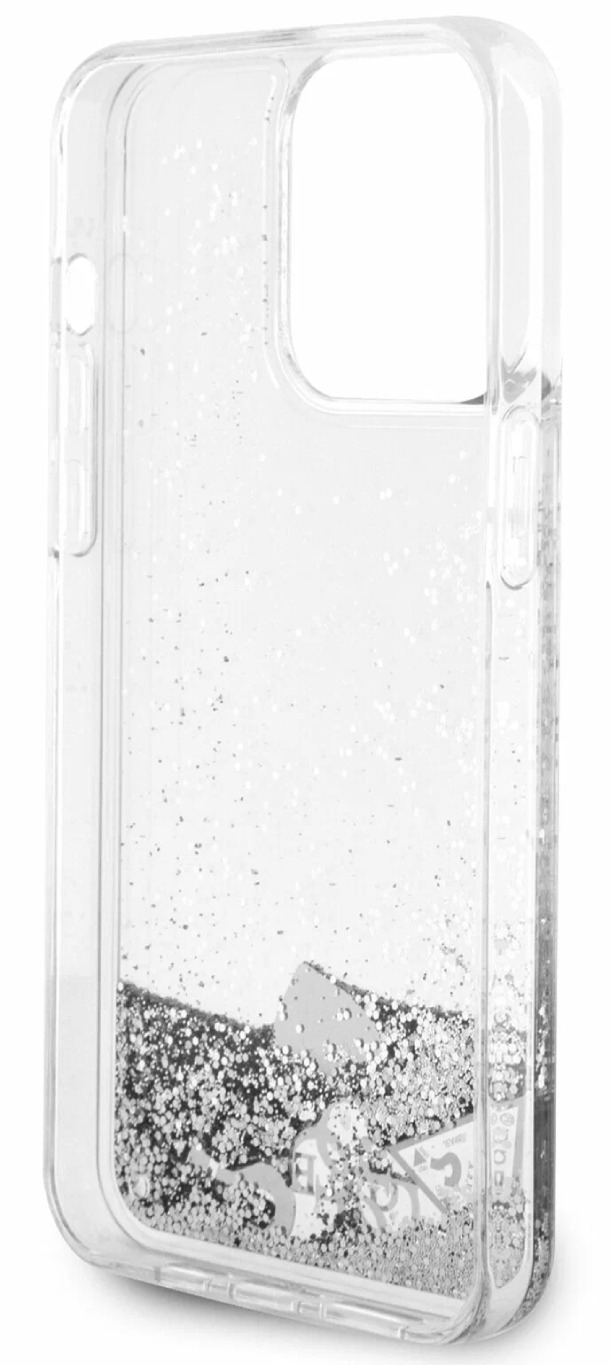 Чехол Guess для iPhone 15 Pro Max, Liquid Glitter Hard Hearts, Серебряный