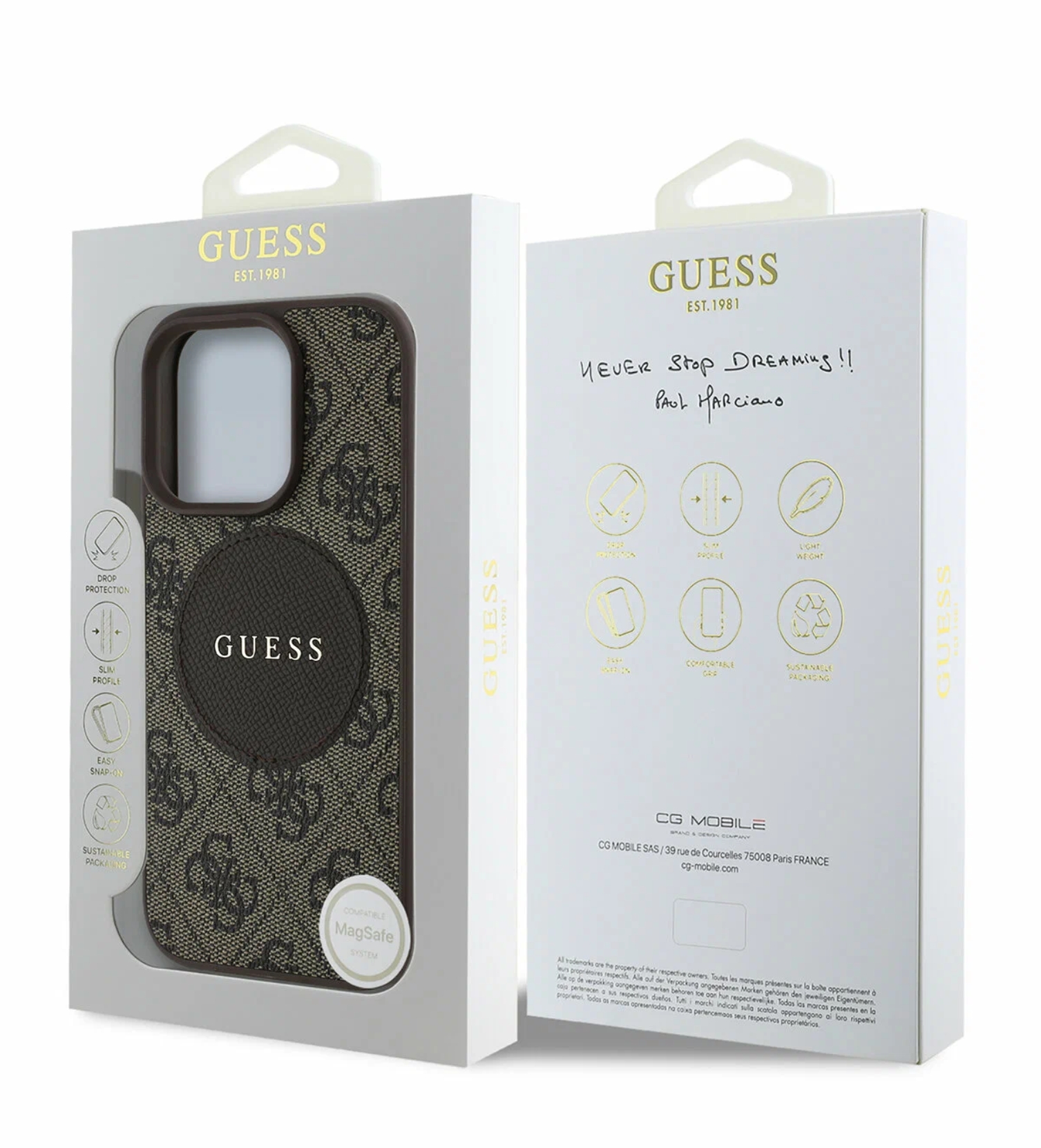 Чехол Guess PU 4G with Round Patch Metal logo Hard с MagSafe для iPhone 16 Pro, Коричневый