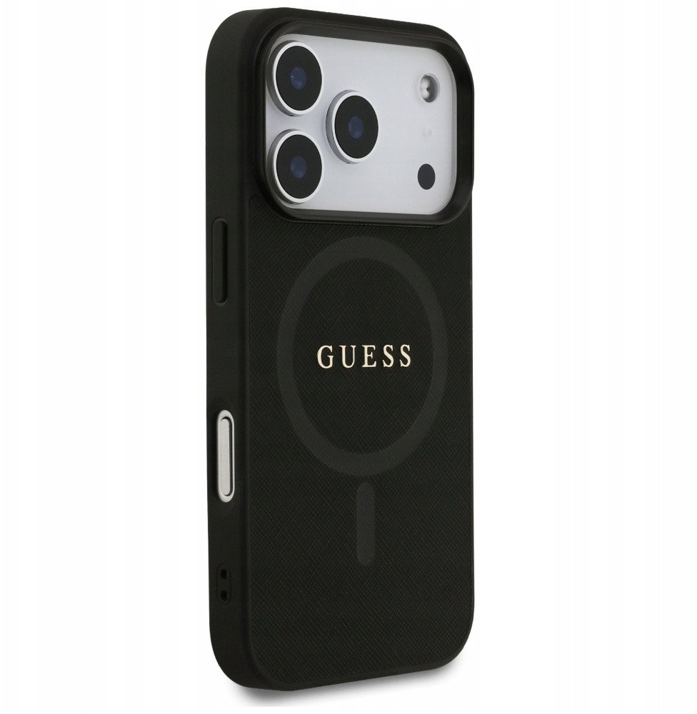 Чехол Guess iPhone 17 Pro PU Saffiano with Classic metal logo Hard Black, Magsafe, Черный