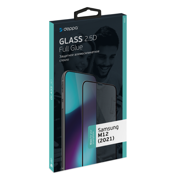 Защитное стекло Deppa 2,5D Full Glue для Samsung Galaxy M12 2021, 0.3 мм, Черная рамка