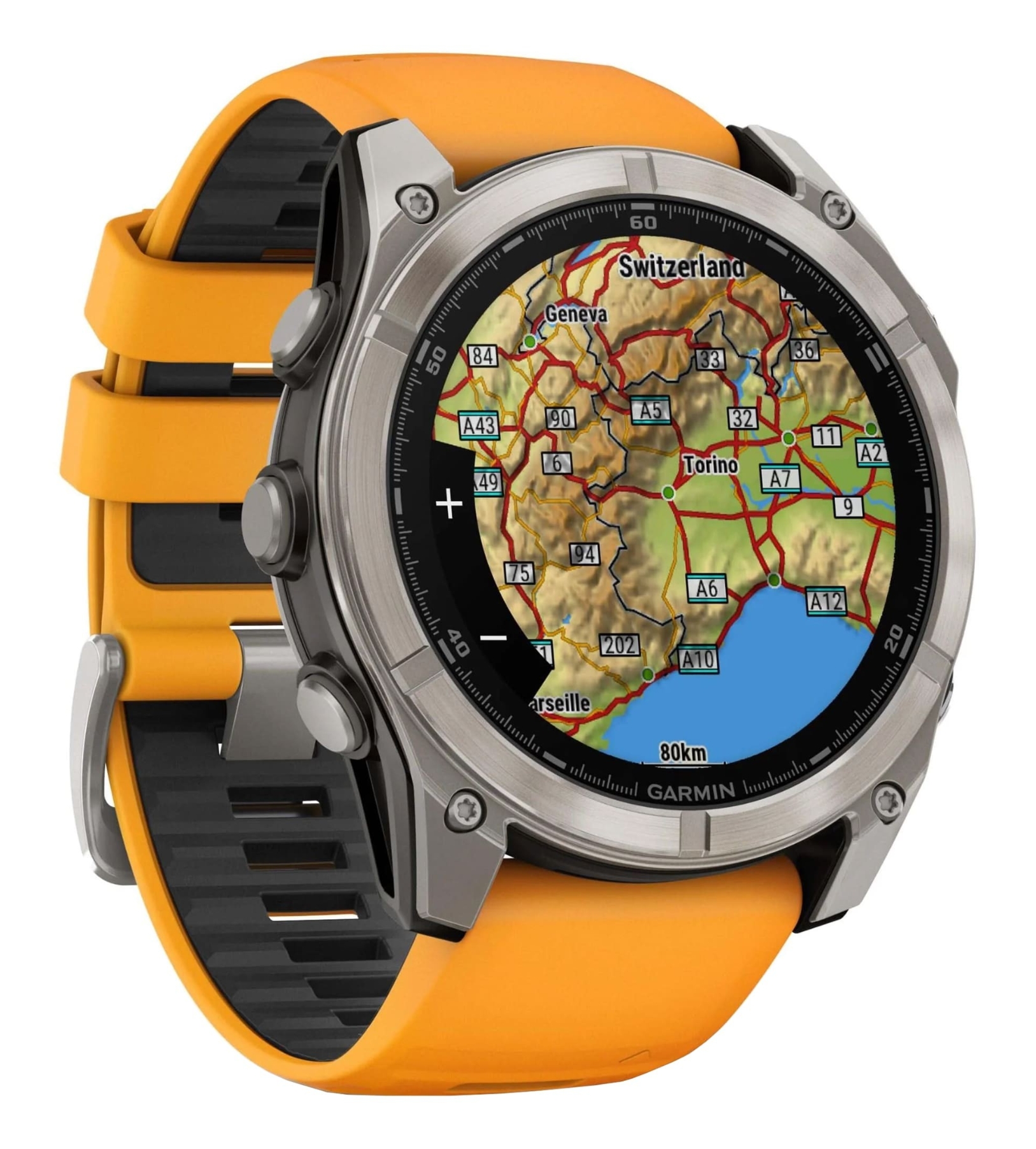 Garmin Fenix 8, 51 мм, AMOLED, Sapphire Titanium with spark Orange/Graphite silicone band, Оранжевый/графитовый