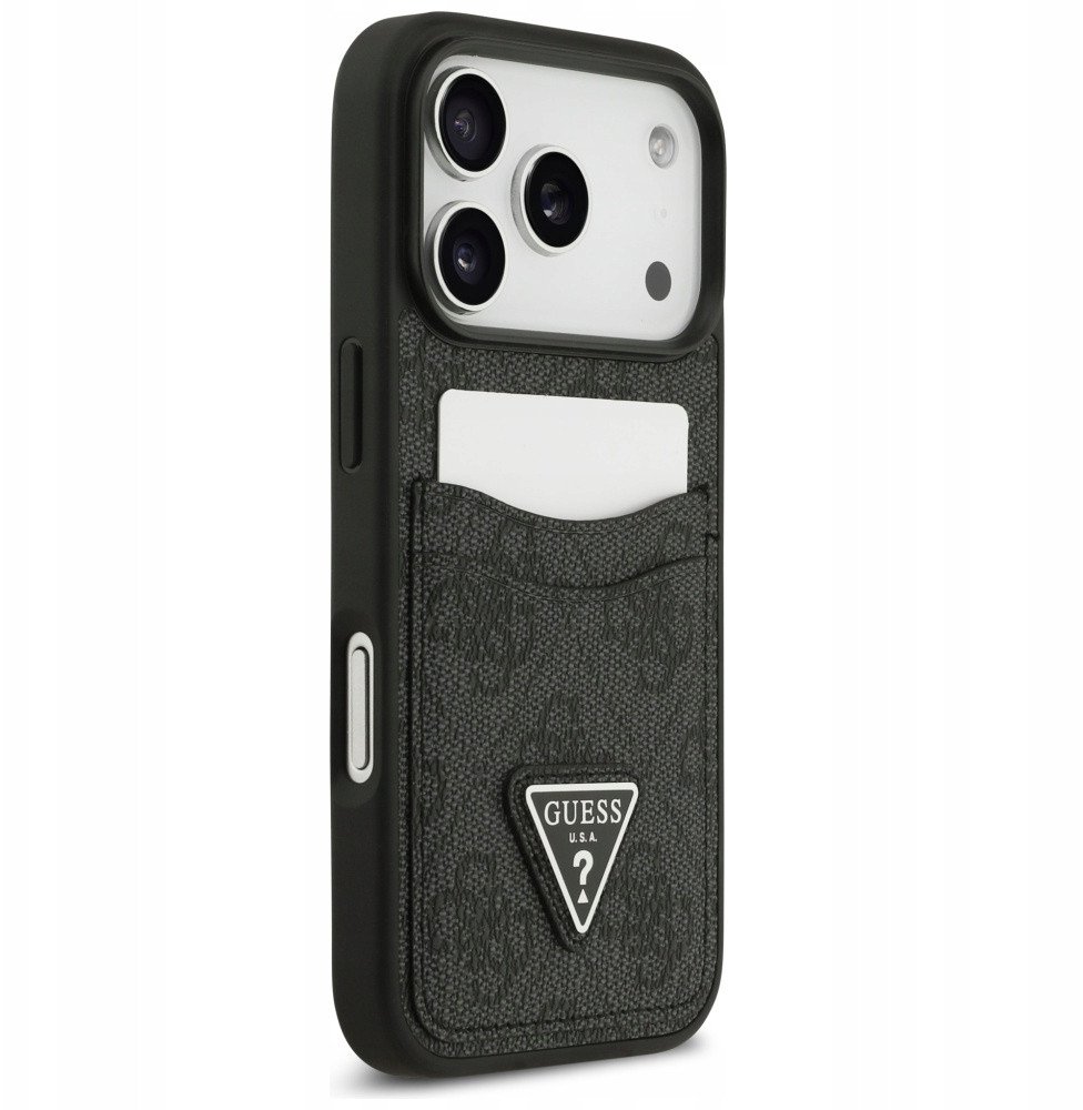 Чехол Guess iPhone 17 Pro PU 4G Double cardslot Triangle metal logo Hard Black, Magsafe, Черный
