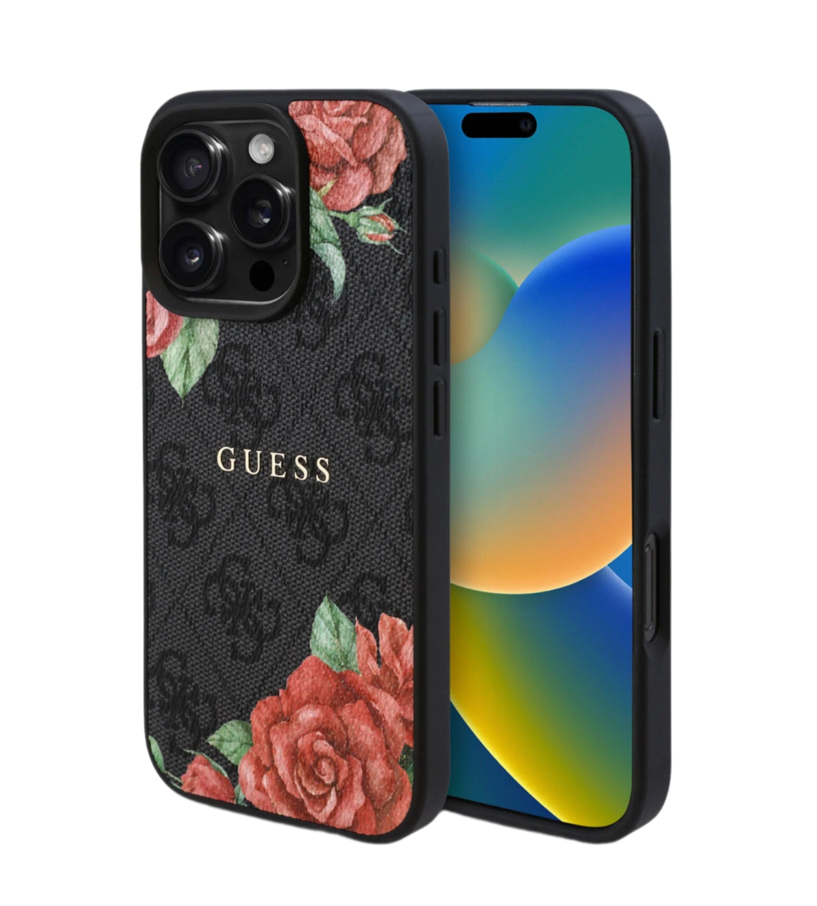 Чехол Guess PU Flowers Roses (MagSafe) для iPhone 16 Pro, Черный