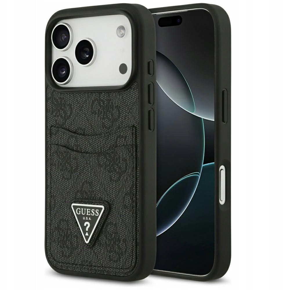 Чехол Guess iPhone 17 Pro PU 4G Double cardslot Triangle metal logo Hard Black, Magsafe, Черный