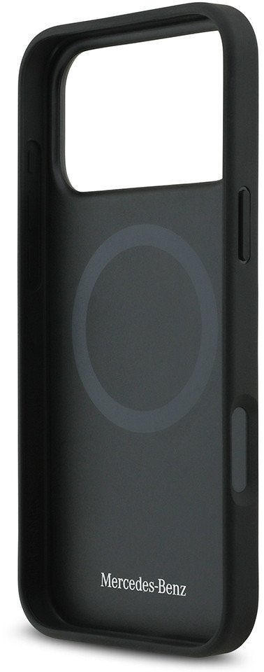 Чехол Mercedes iPhone 17 Pro Max Leather Vintage Round Debossed Logo, MagSafe, Черный