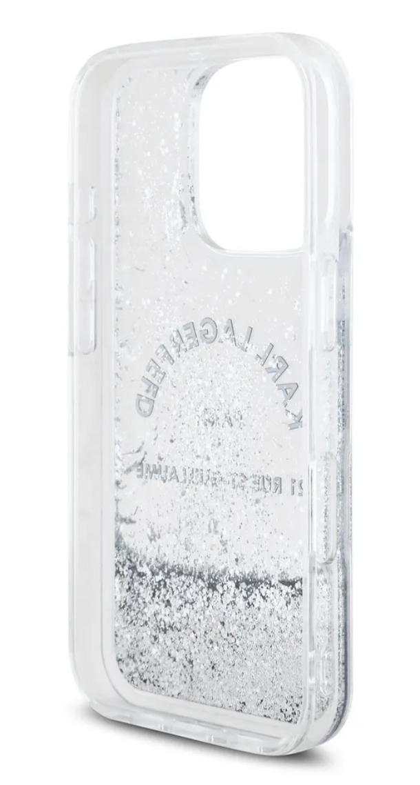 Чехол Lagerfeld для iPhone 16 Pro Max, Glitter RSG логотип, Серебристый